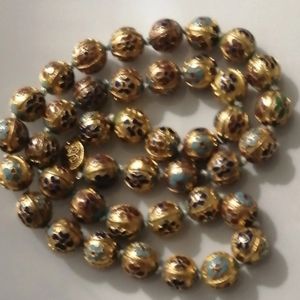 Antique/vintage Cloisonne Beaded knotted 22 inch Necklace with Box Clasp